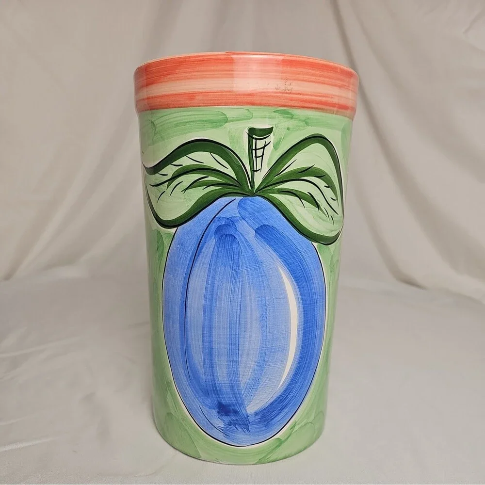 Zrike porcelain wine canister vase green with blue grape used good condition
